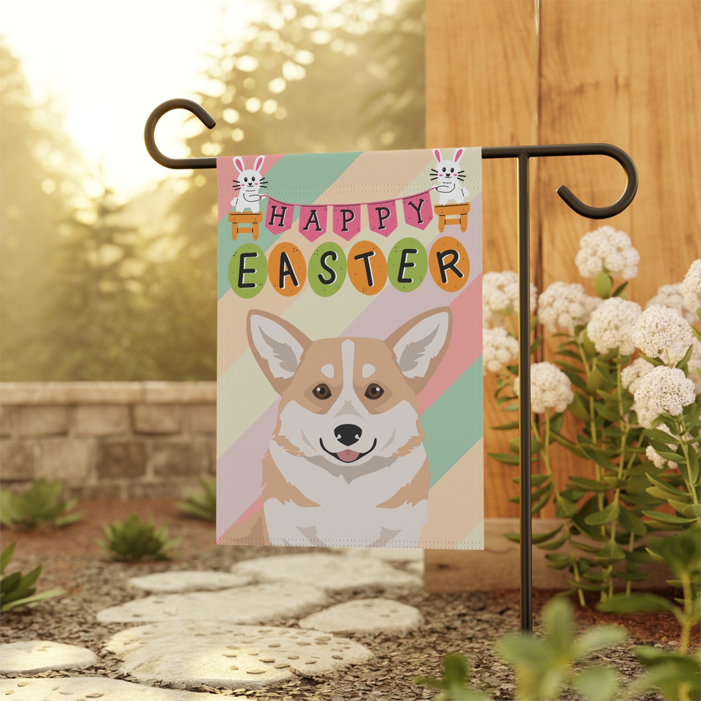 Pembroke Welsh Corgi Dog Easter Garden Flag