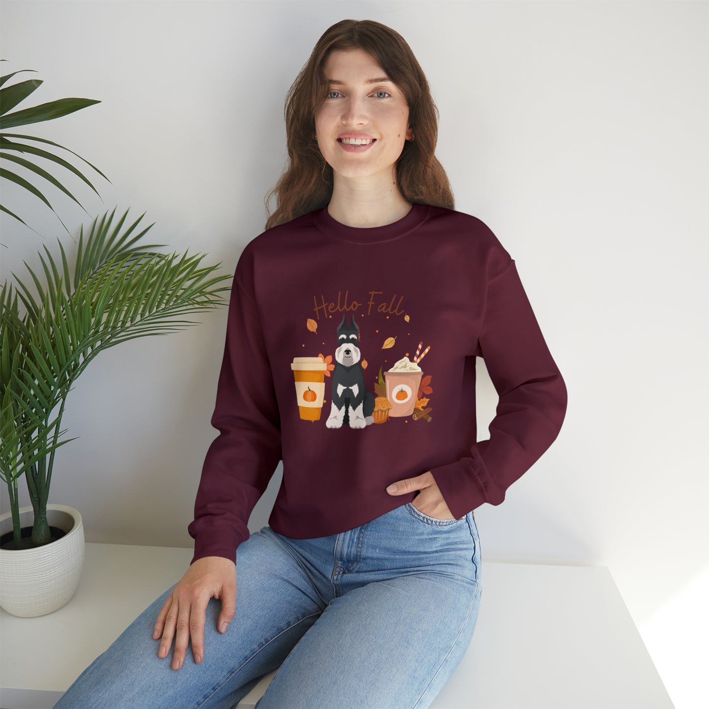 Schnauzer Dog Fall Halloween Unisex Heavy Blend Crewneck Sweatshirt