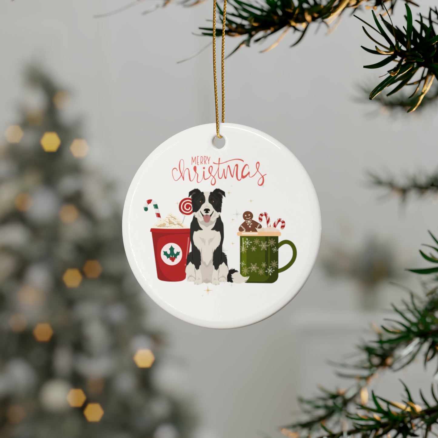 Border Collie Dog Ceramic Ornament