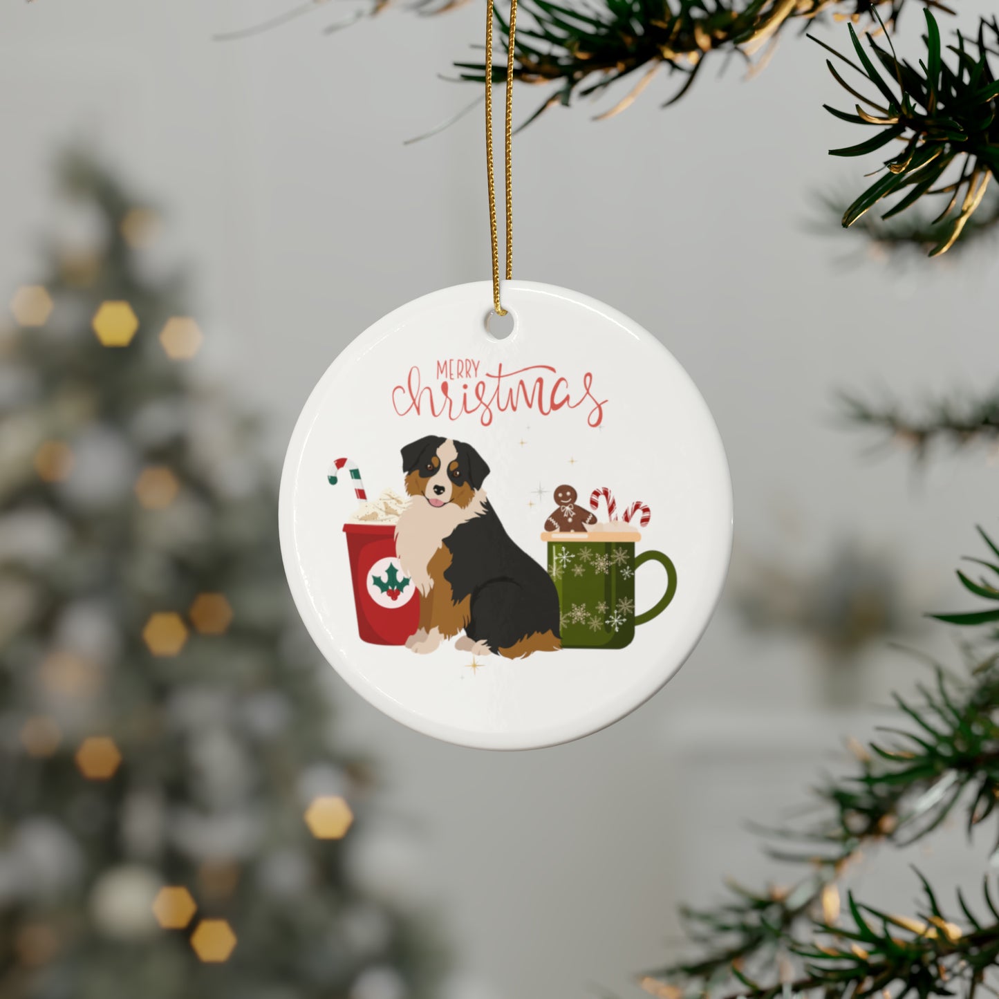 Mini Australian Shepherd Dog Ceramic Ornament