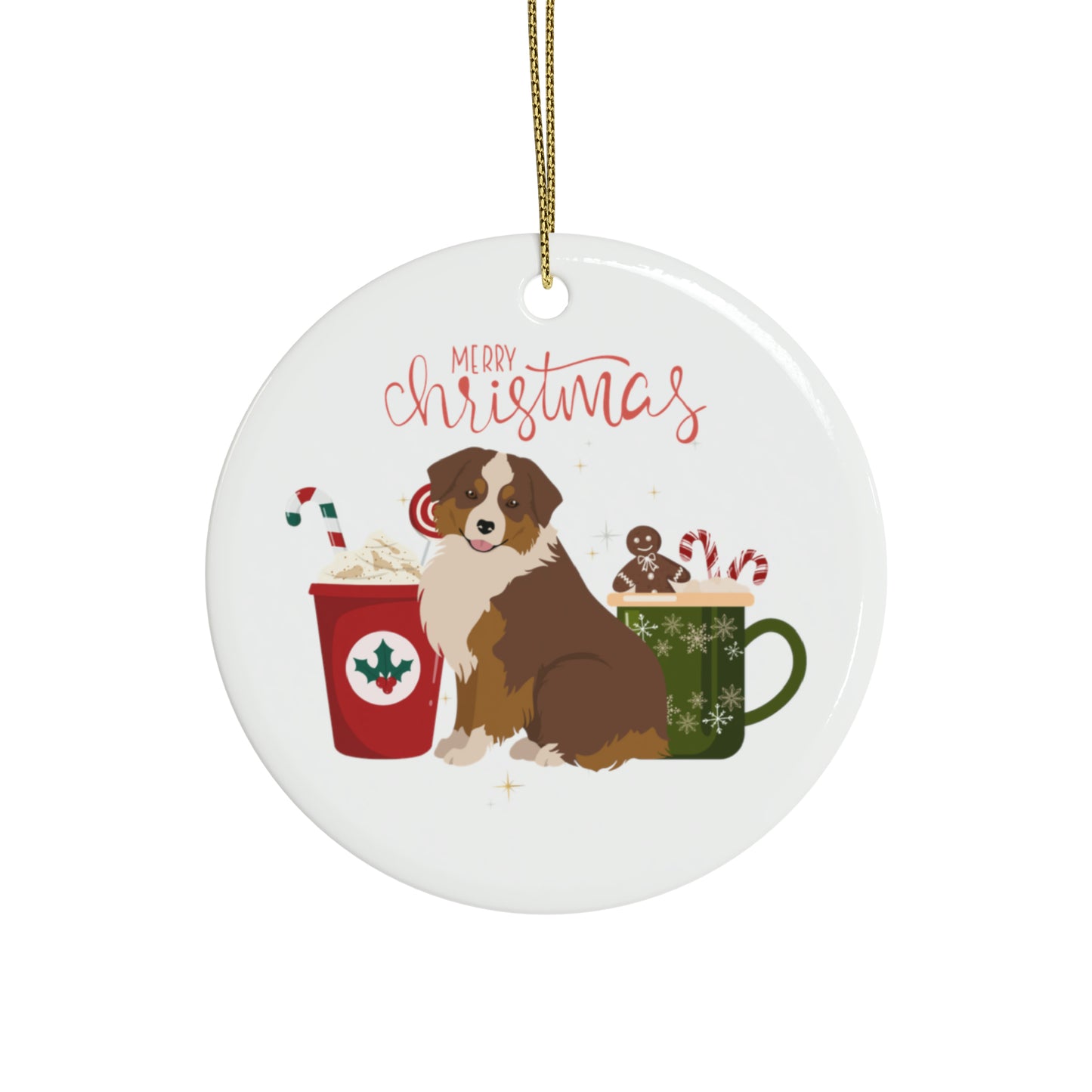 Mini Australian Shepherd Dog Ceramic Ornament