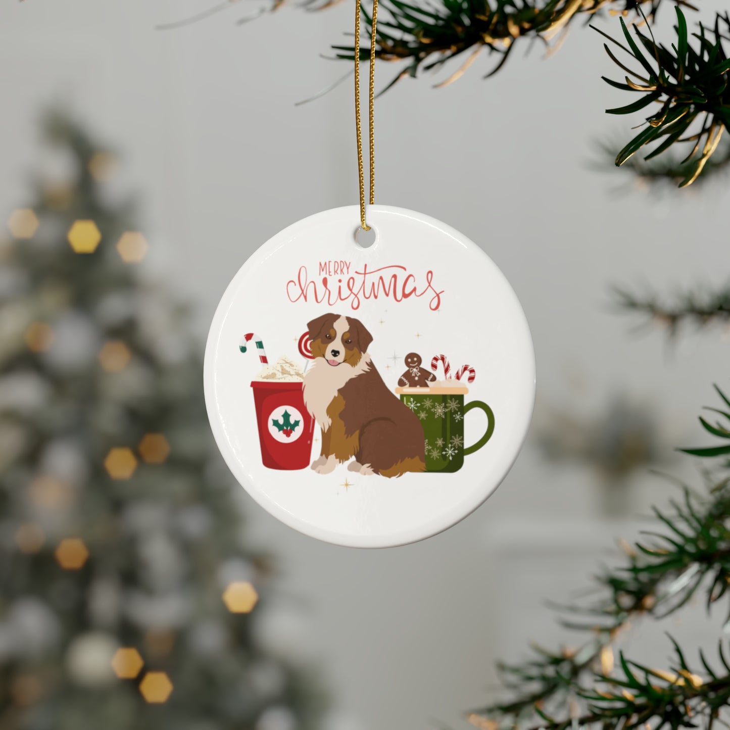 Mini Australian Shepherd Dog Ceramic Ornament