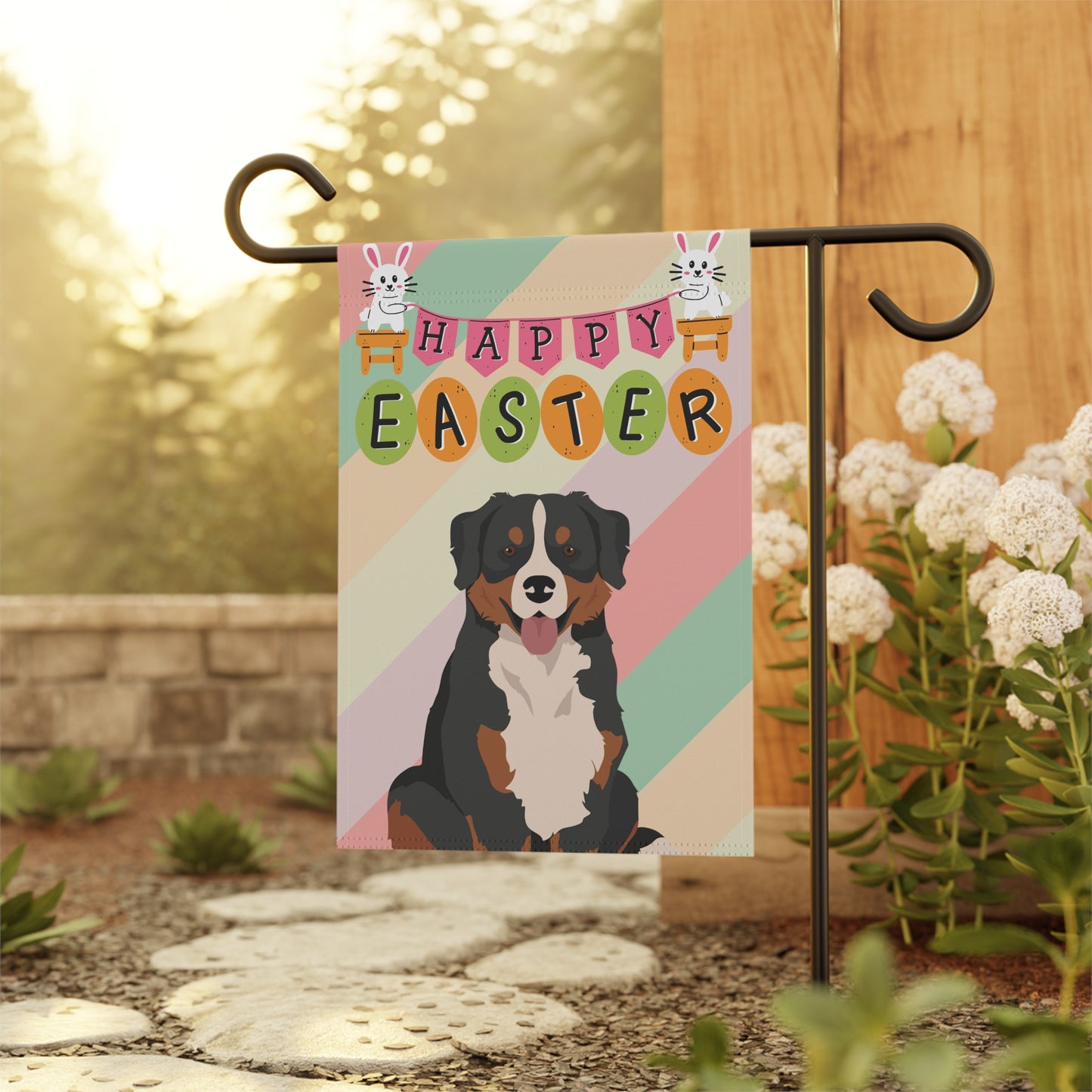 Bernese Mountain Dog Easter Garden Flag