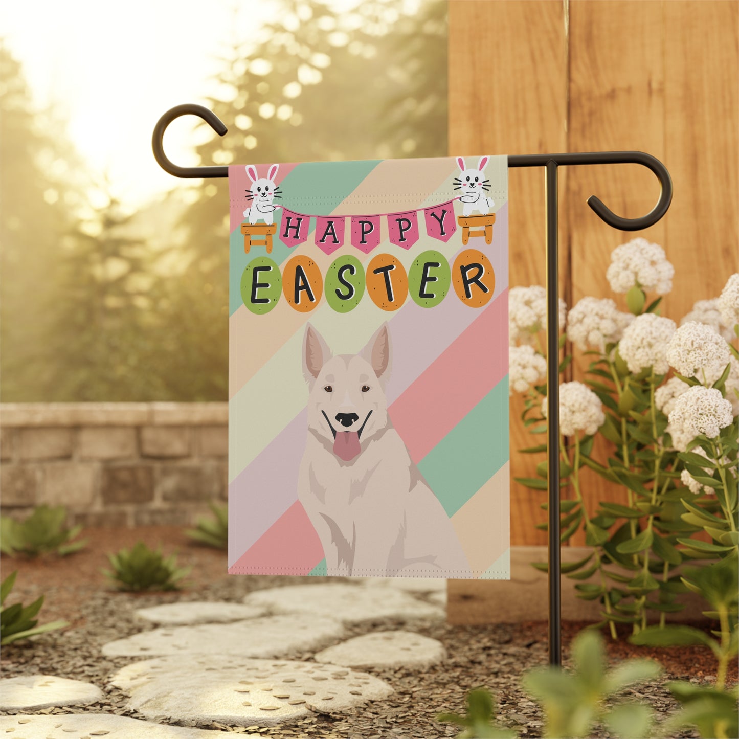 White Swiss Shepherd Dog Easter Garden Flag