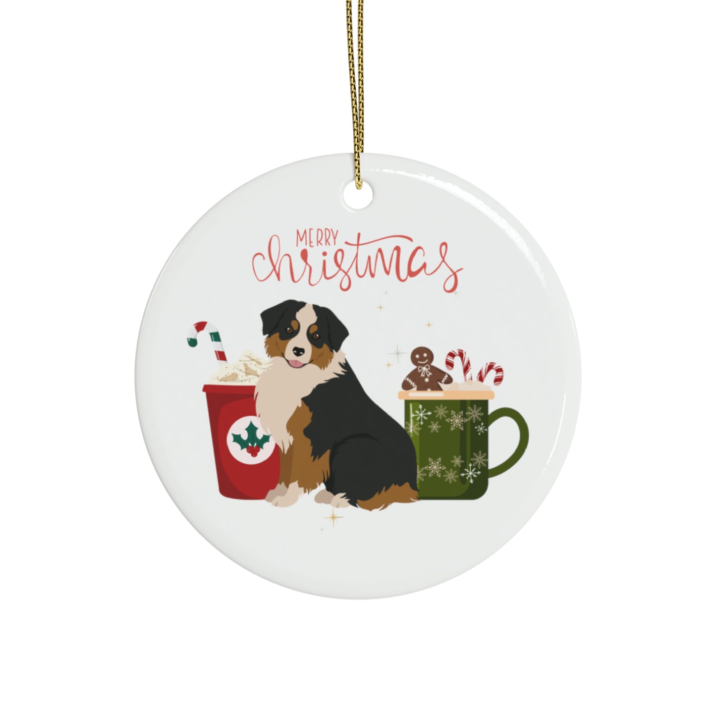 Mini Australian Shepherd Dog Ceramic Ornament