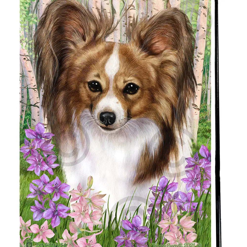 Papillon Dog Spring Garden Flag