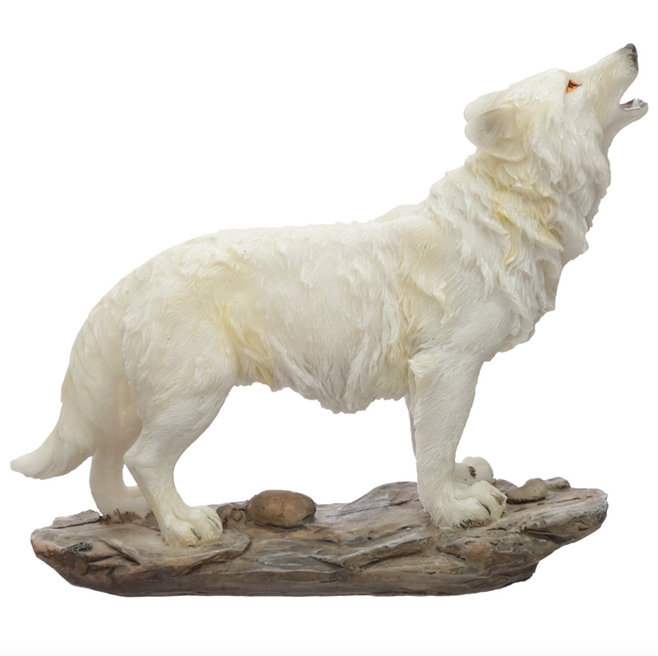 Howling White Wolf Figurine