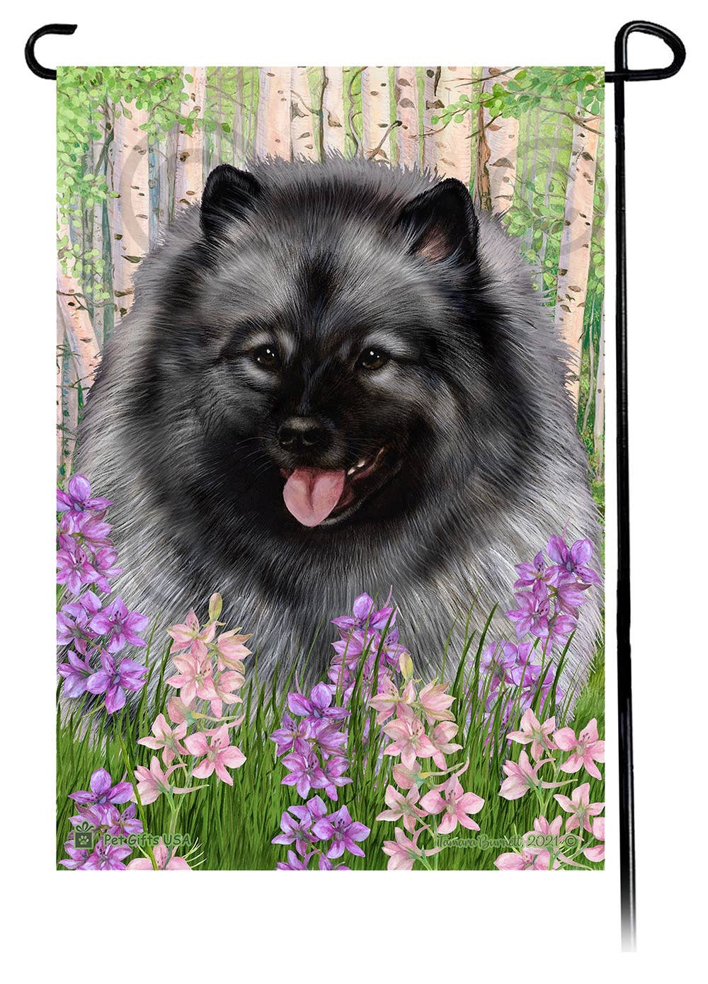 Keeshond Dog Spring Garden Flag